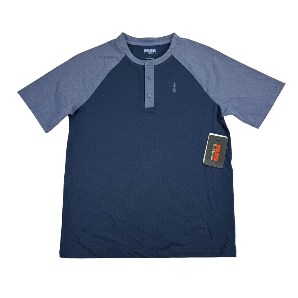 Bass Outdoor Mens Scout Colorblock Logo Performance Henley T-Shirt Blue S